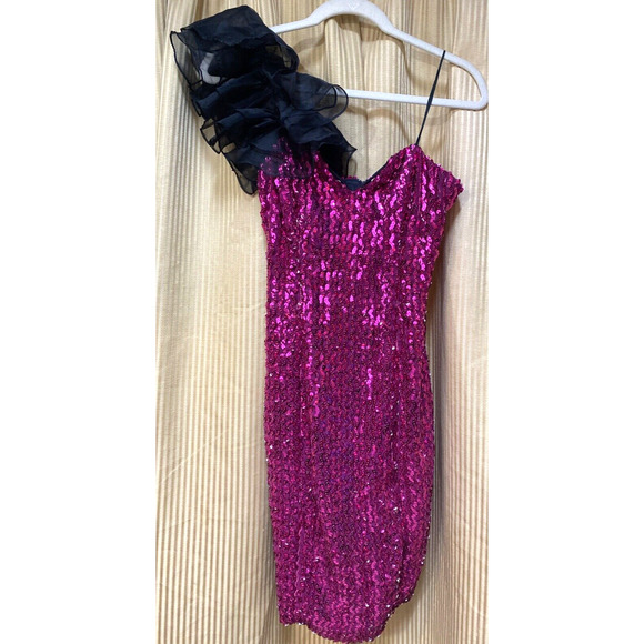 Vintage French Designer Party Dress Pink Sequin Taffeta shoulder Womens Small - Picture 1 of 9